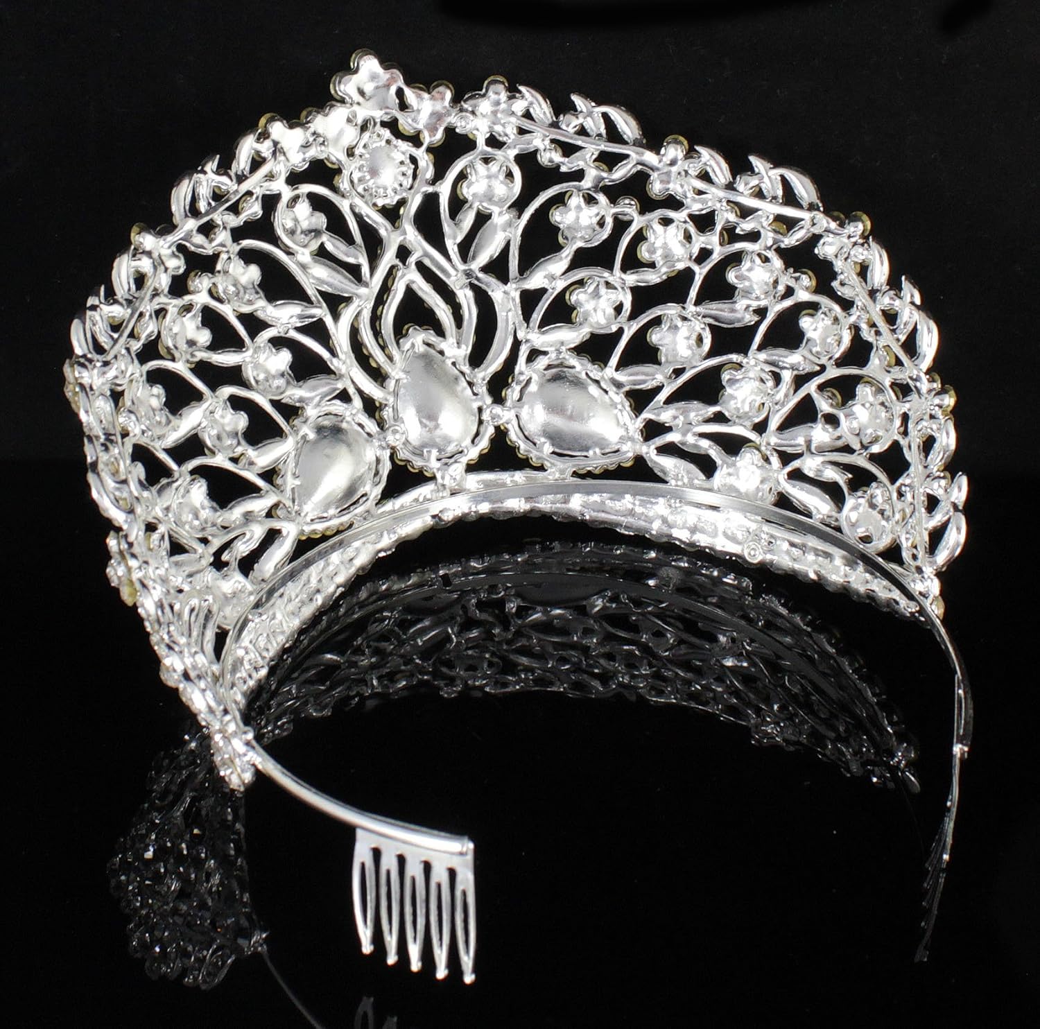 Duży kwiatowy przezroczysty biały austriacki kryształ górski diadem korona z grzebieniem do włosów opaska na głowę welon nakrycie głowy królowa piękna księżniczka konkurs teatr show - obrazek 7