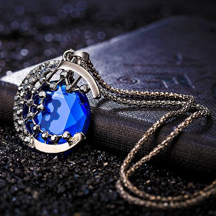 Zestaw biżuterii Cosplay Vampire 9 części - wisiorki Katherine, Bonnie, Księżyc, Elena, Werba, Damon, Stefan, pierścionek z herbem rodziny, kolczyki ze szkłem diamentowym - obrazek 3