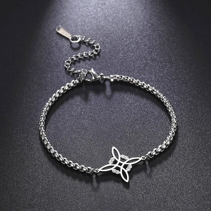 kkjoy Bransoletka z węzłem czarownic ze stali nierdzewnej pogański symbol wiccan magiczny węzeł 4-spiczasty węzeł celtycki czary bransoletka dla kobiet dziewcząt - obrazek 6