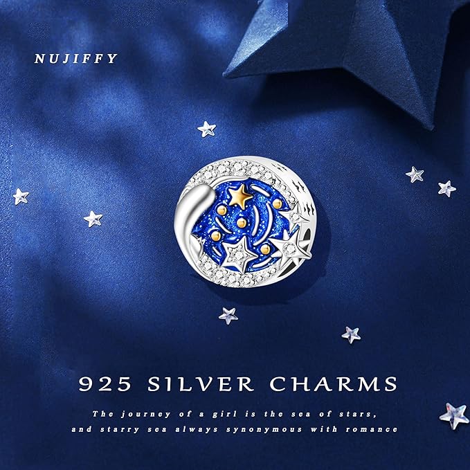 Zawieszka charms ze srebra próby 925, niebieski, księżyc, gwiazdy, słońce, krzyż, pierś, , Maria, Boho, koraliki, biżuteria do bransoletki, urocza bransoletka dla kobiet, dorosłych - obrazek 4