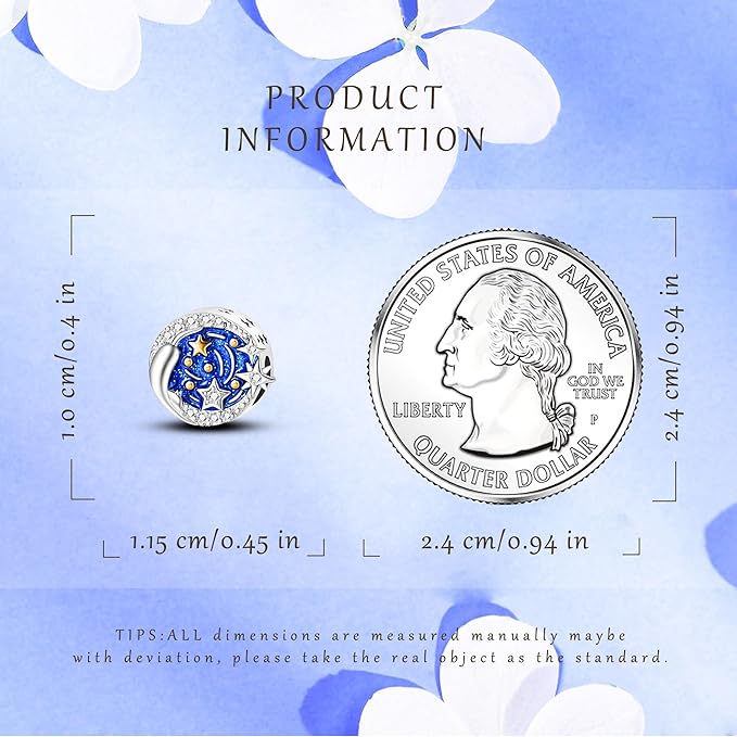 Zawieszka charms ze srebra próby 925, niebieski, księżyc, gwiazdy, słońce, krzyż, pierś, , Maria, Boho, koraliki, biżuteria do bransoletki, urocza bransoletka dla kobiet, dorosłych - obrazek 7
