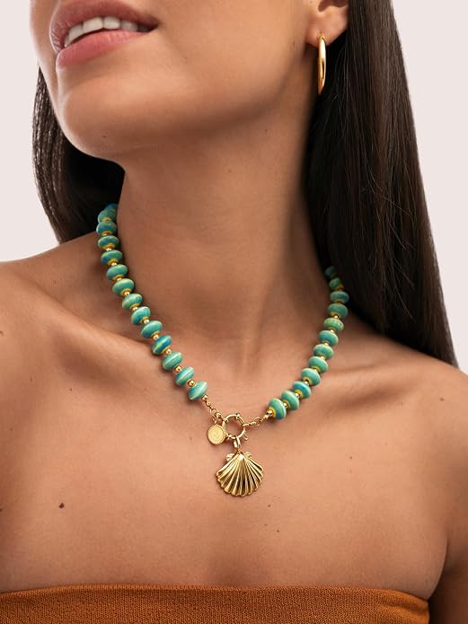 SINGULARU - Naszyjnik Shelly. Stal mit Pozłacany złotem 18K und Ceramika. Schmuck für Damen. - obrazek 2