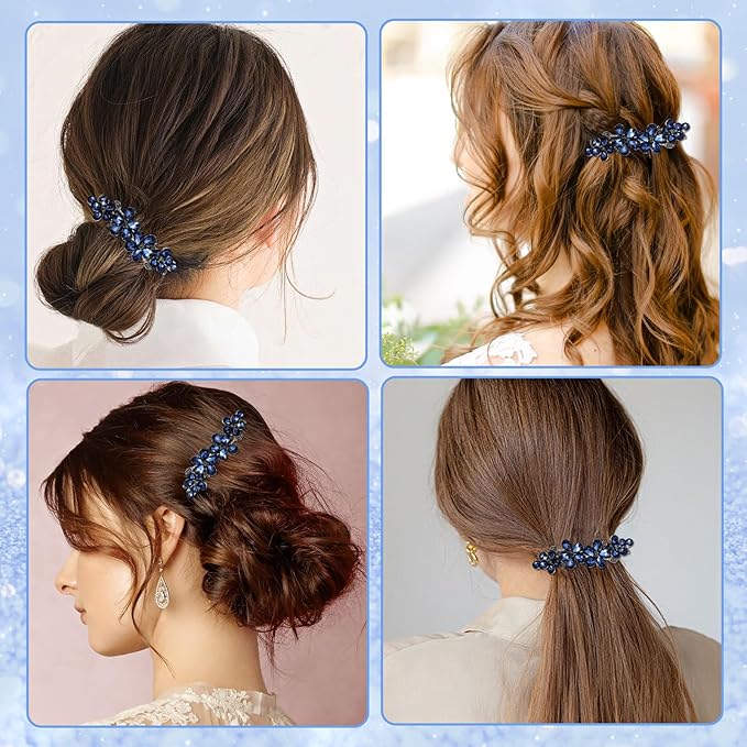 Niebieska, kryształowa spinka do włosów, luksusowa biżuteria, styl vintage, stras, barrettes Sparkly, ozdoba do włosów, dla kobiet i dziewcząt, wieczorne przyjęcie, wesele, do codziennego użytku - obrazek 7