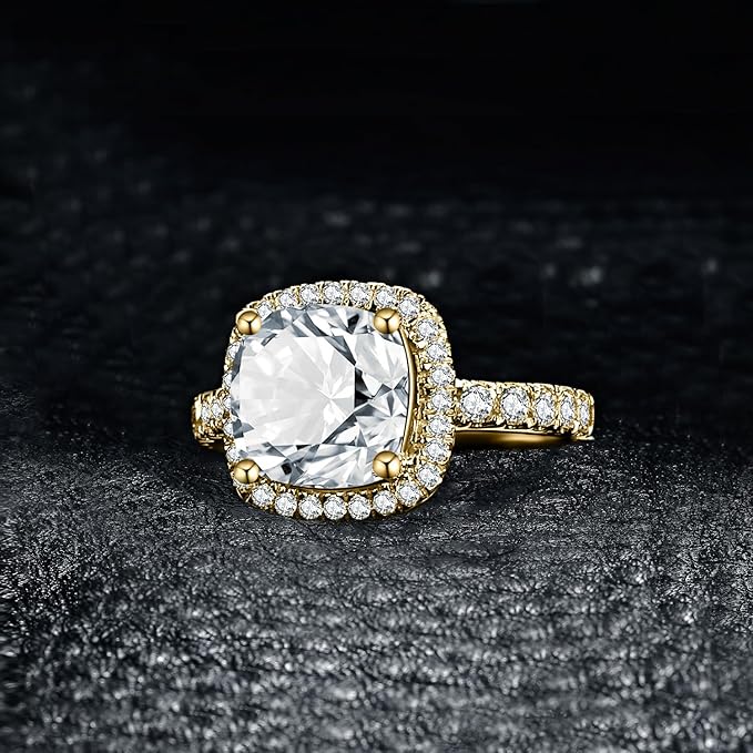 JewelryPalace Pierścionek zaręczynowy pierścionek zaręczynowy dla kobiet, poduszka 3ct cyrkonia pozłacana żółtym złotem, 14 K, obietnica ślubna, piękny prezent urodzinowy, biżuteria damska 49 - obrazek 5