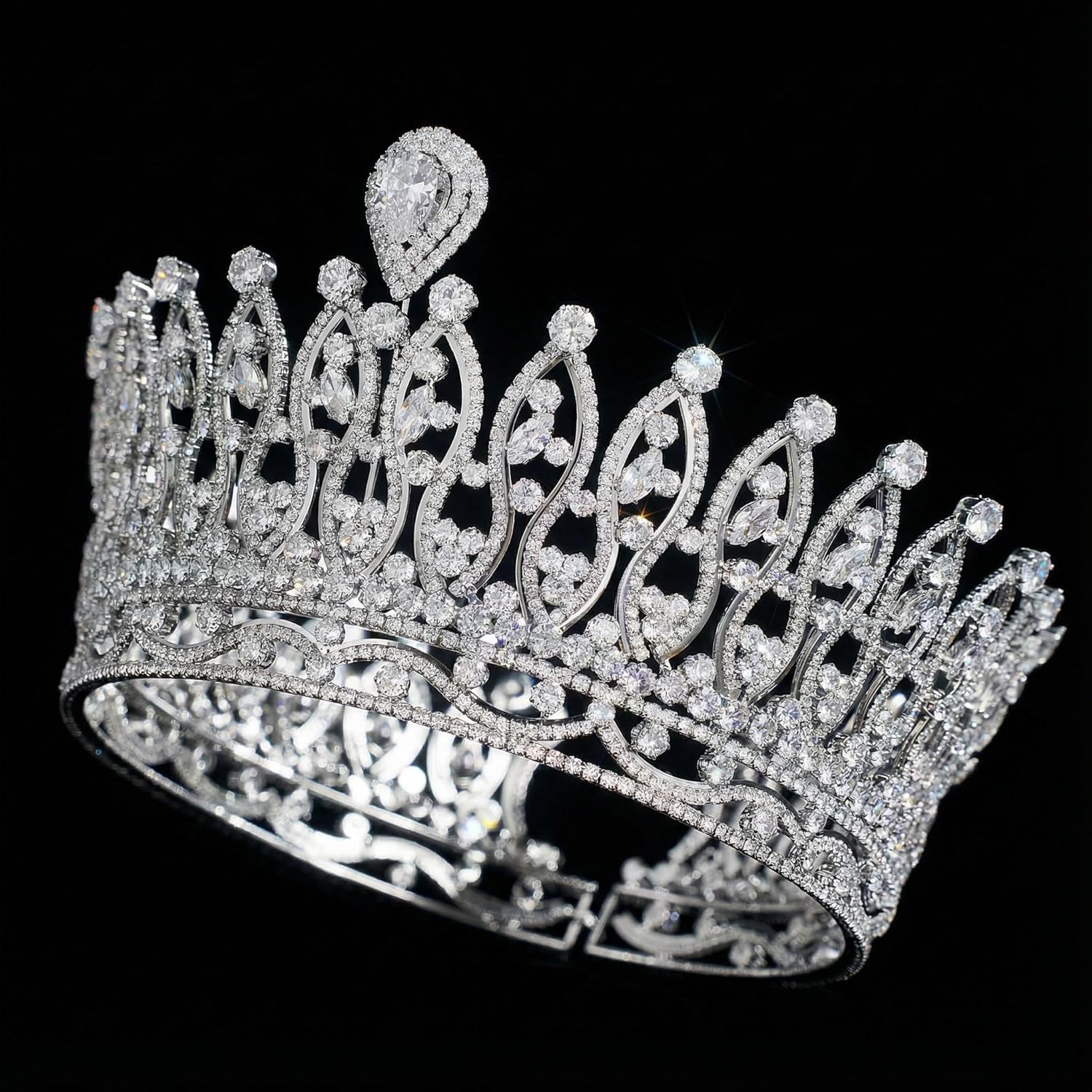 QXMYOO Cyrkonia duża ślubna tiara wysoka królewska księżniczka korona korona dla panny młodej quinceanera bal impreza pełna cyrkonia kryształ ślubne akcesoria do włosów biżuteria luksusowe prezenty - obrazek 5