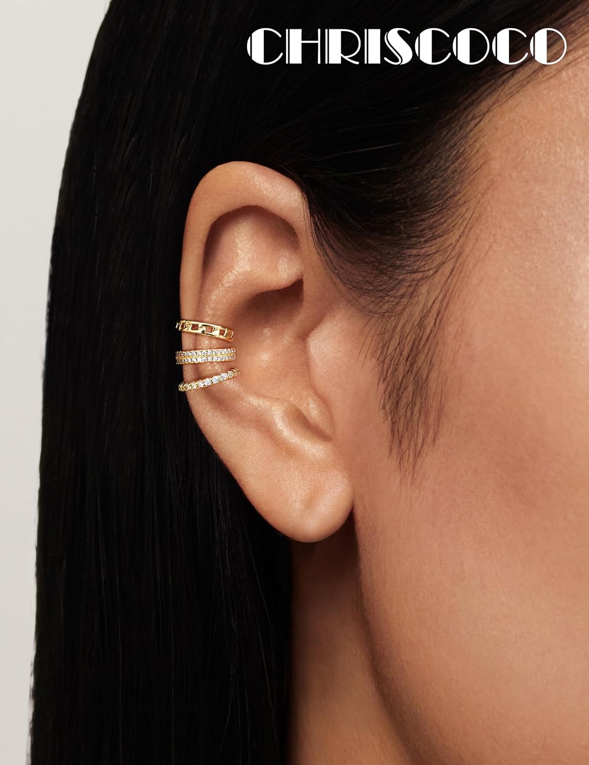 Chriscoco Ear Cuff zestaw kolczyków dla kobiet, fałszywe kolczyki, fakepircings, 14-karatowe złoto, klips, bez piercingu, fałszywa helix, do chrząstki, z pudełkiem na prezent - obrazek 6