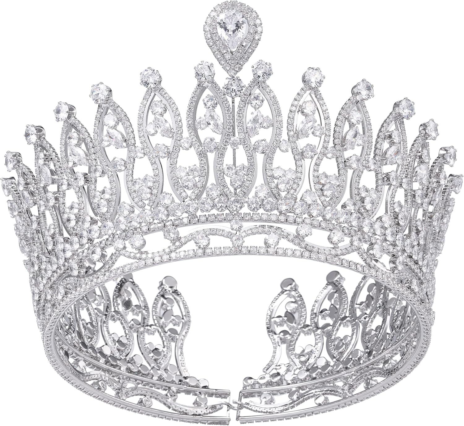 QXMYOO Cyrkonia duża ślubna tiara wysoka królewska księżniczka korona korona dla panny młodej quinceanera bal impreza pełna cyrkonia kryształ ślubne akcesoria do włosów biżuteria luksusowe prezenty - obrazek 2