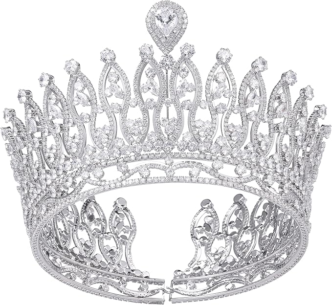 QXMYOO Cyrkonia duża ślubna tiara wysoka królewska księżniczka korona korona dla panny młodej quinceanera bal impreza pełna cyrkonia kryształ ślubne akcesoria do włosów biżuteria luksusowe prezenty