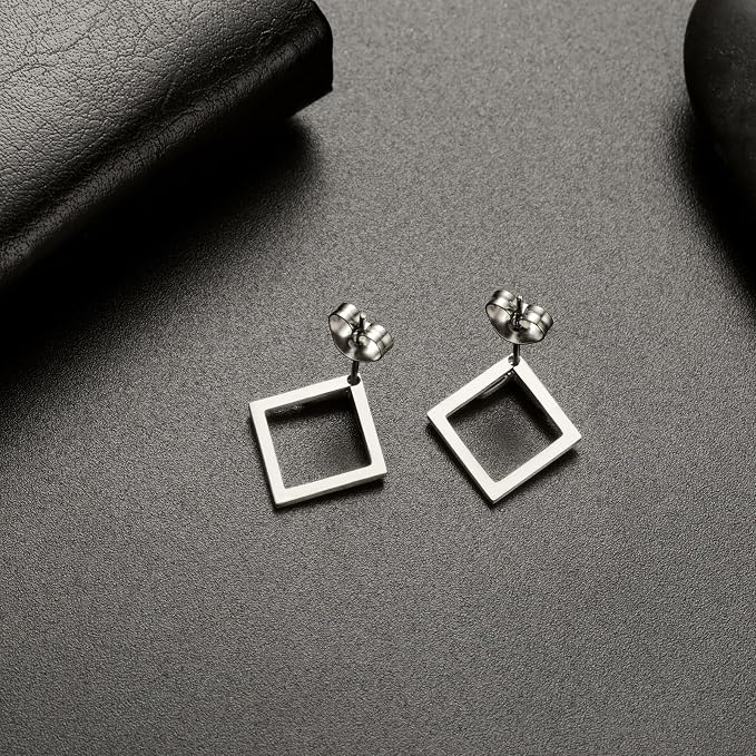 KKJOY Kropelka wody kolczyki sztyfty ze stali nierdzewnej geometryczne kwadratowe kolczyki sztyfty delikatne ucho kurtka moda trójkątne kolczyki biżuteria prezent dla kobiet urocze panie - obrazek 7